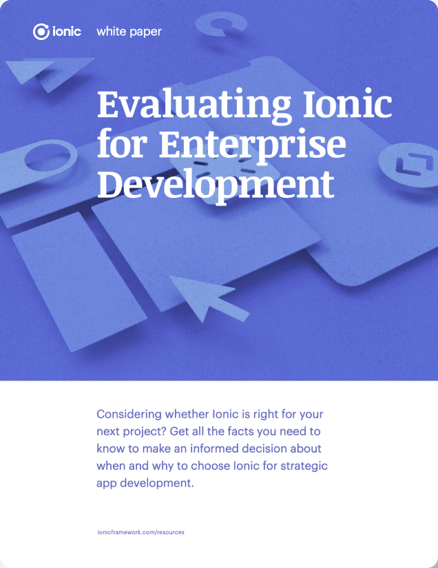 Book cover with title "Evaluating Ionic for Enterprise Development"