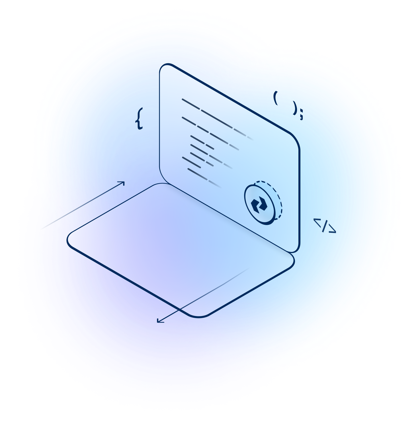 Abstract perks image of a laptop with gradient background and developer experts icon