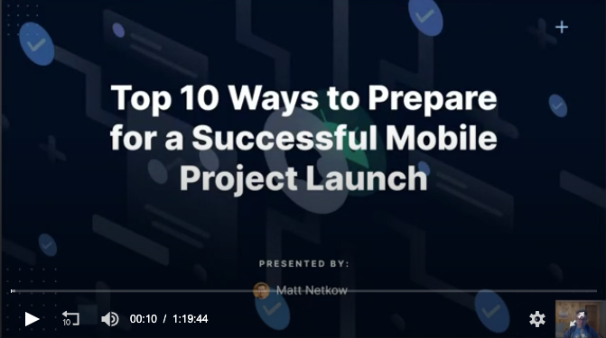 Black card that reads Top 10 Ways for Prepare for a Successful Mobile Project Launch