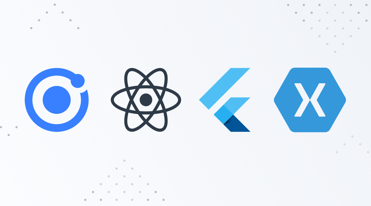 Ionic, react, flutter and X logo