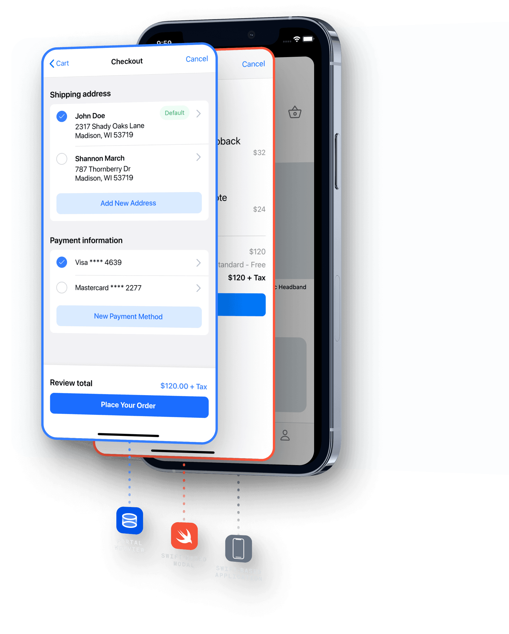 multiple phone diagram with layers