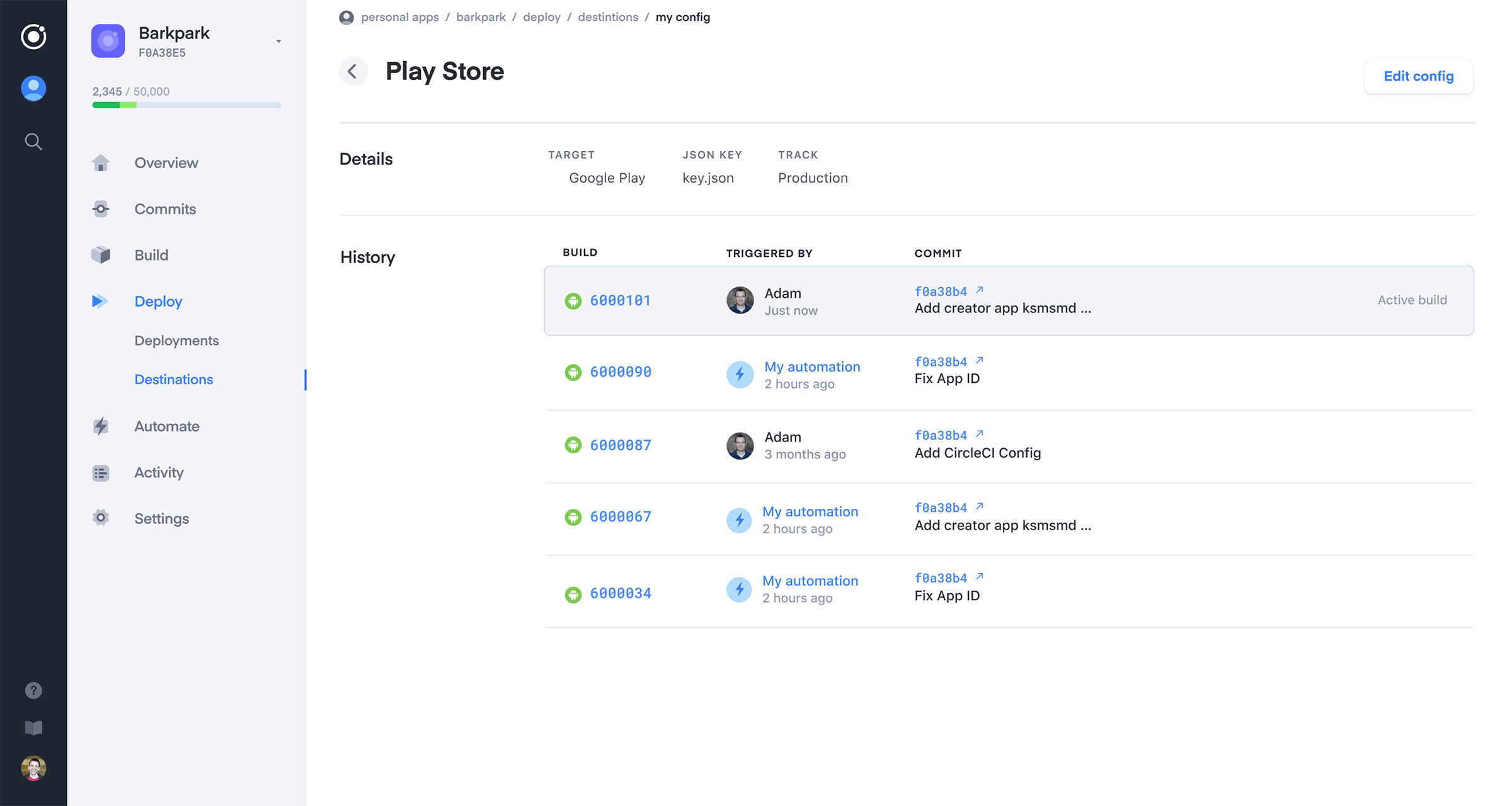appflow screen with title "Play Store"