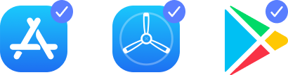 Apple app store, play store and propeller icon