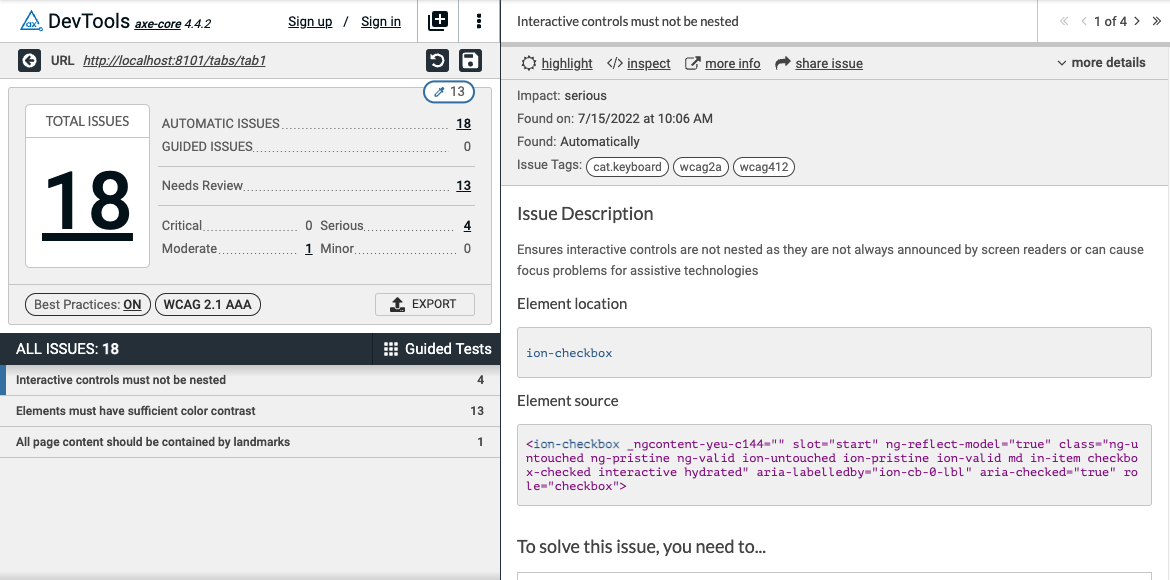 Configuring the axe DevTools Extension