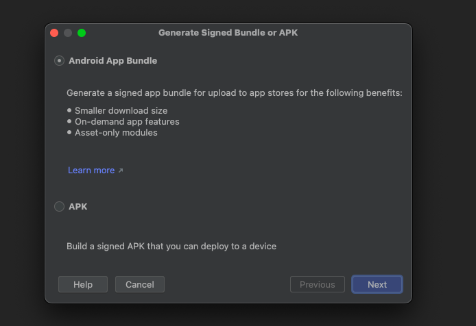 Android Studio Generate Signed Bundle or APK