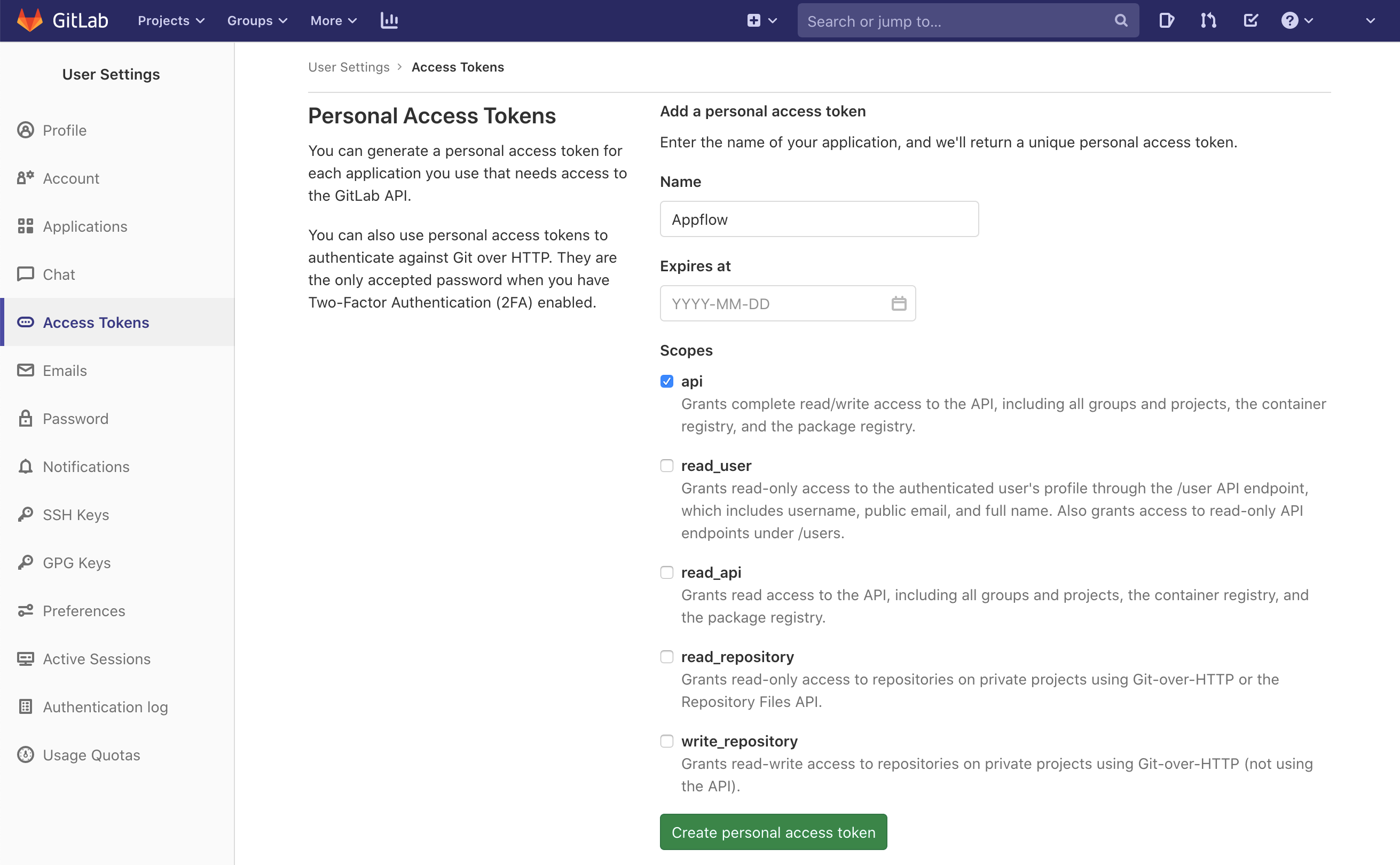 GitLab Self-Managed Personal Access Token
