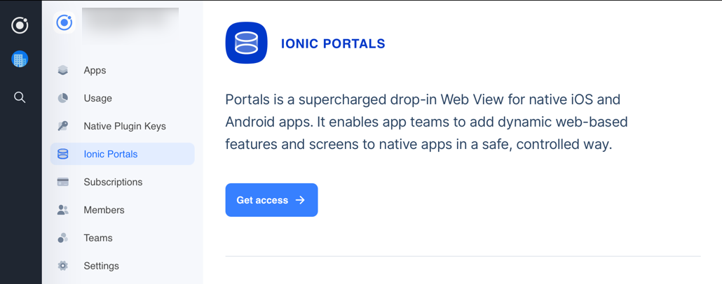 Ionic Dashboard Portals Screen