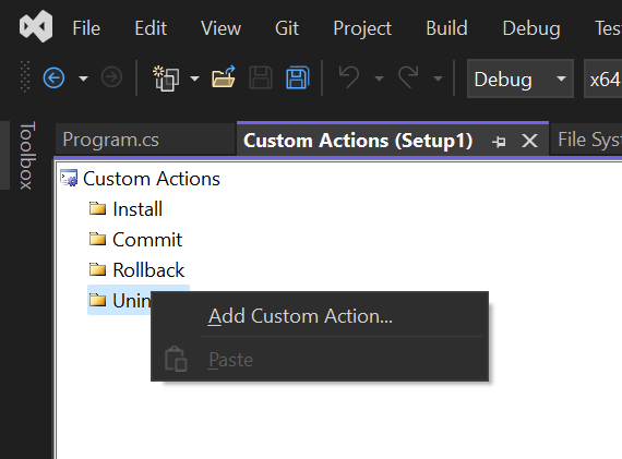 Windows Unpackaged Custom Action